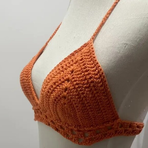 Brown Handmade Crochet Halter Bra Crop Top - Picture 2 of 5